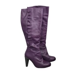 YOU by Crocs Ruffle Detail Chikata Leather Heeled Boots FlexSystem Purple Size 9